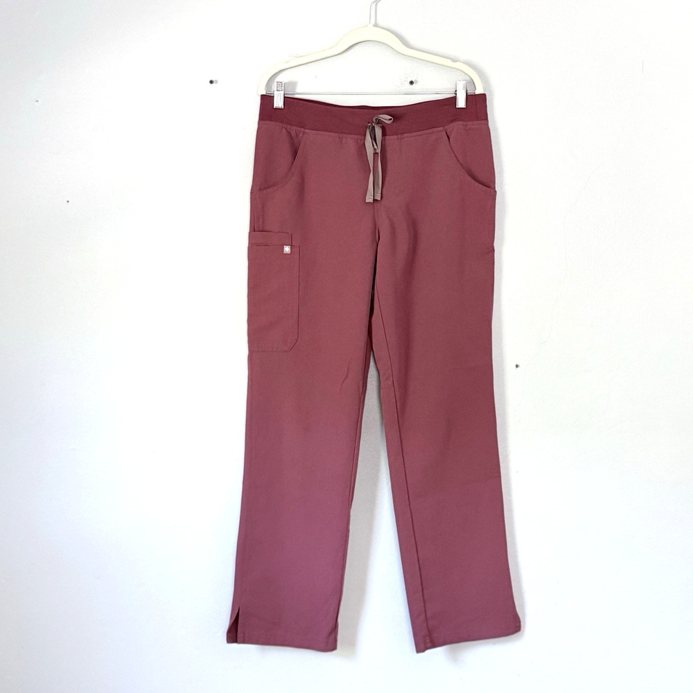 FIGS Kade Cargo Scrub Bottoms Womens Medium Mauve Burgandy Brown Drawstring